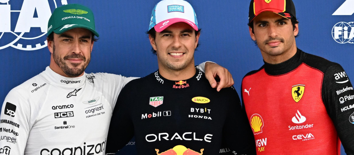 Fernando Alonso, Sergio Pérez y Carlos Sainz, tras la quali de Miami