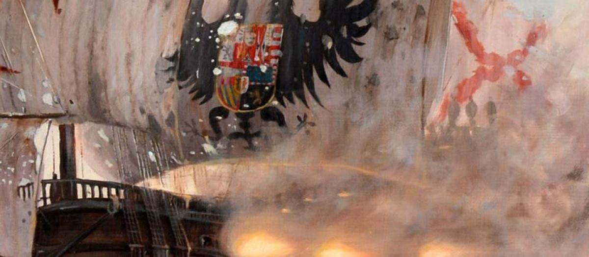 Detalle del Galeón San Juan en la batalla de Coruña