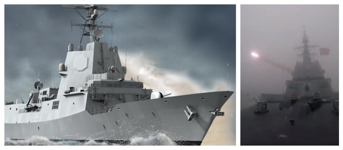 La fragata Blas de Lezo y una imagen del lanzamiento de un misil Harpoon en el Mar del Norte
