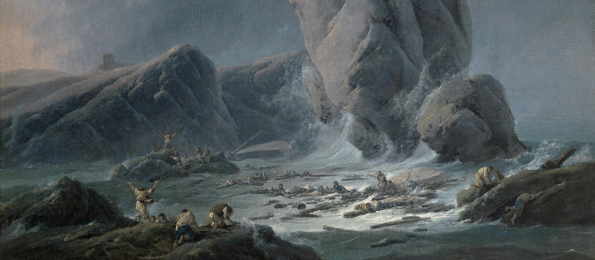Náufragos llegando a la costa. Óleo de Jean-Baptiste Pillement