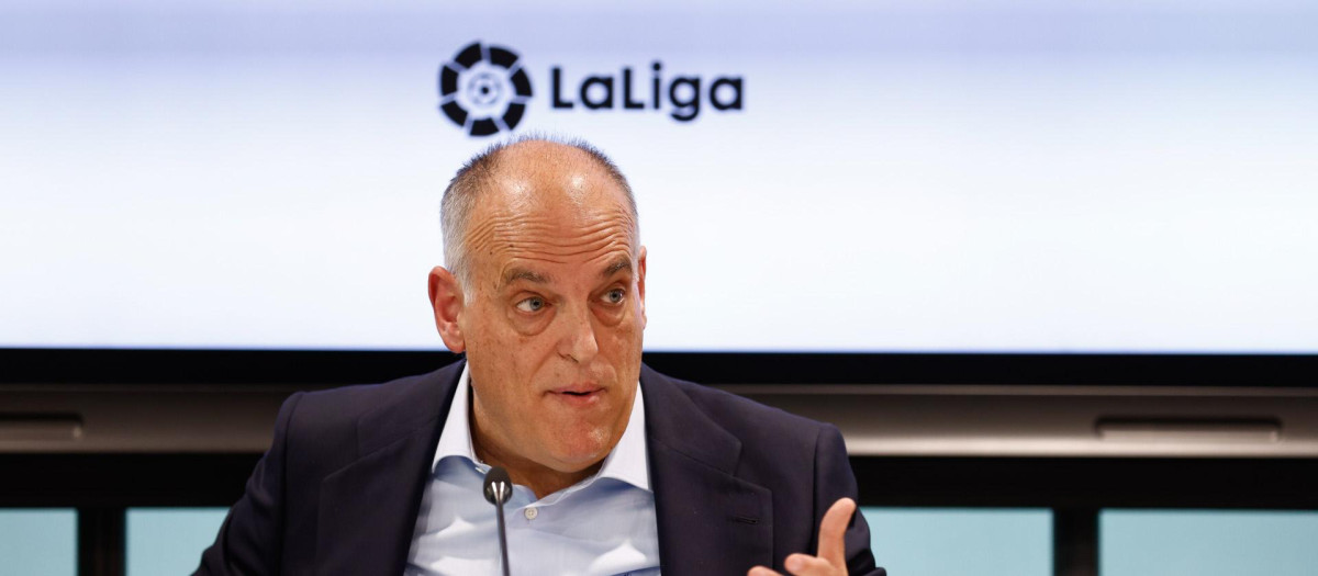 Javier Tebas, durante el acto contra el racismo de LaLiga