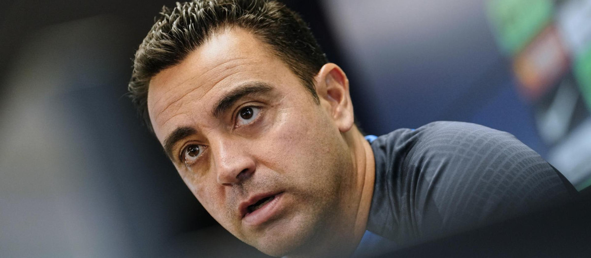 Xavi Hernández, en la rueda de prensa de este sábado