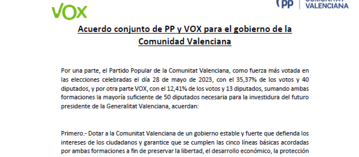 Consulta las 50 medidas pactadas por el Gobierno de PP y Vox en la ...