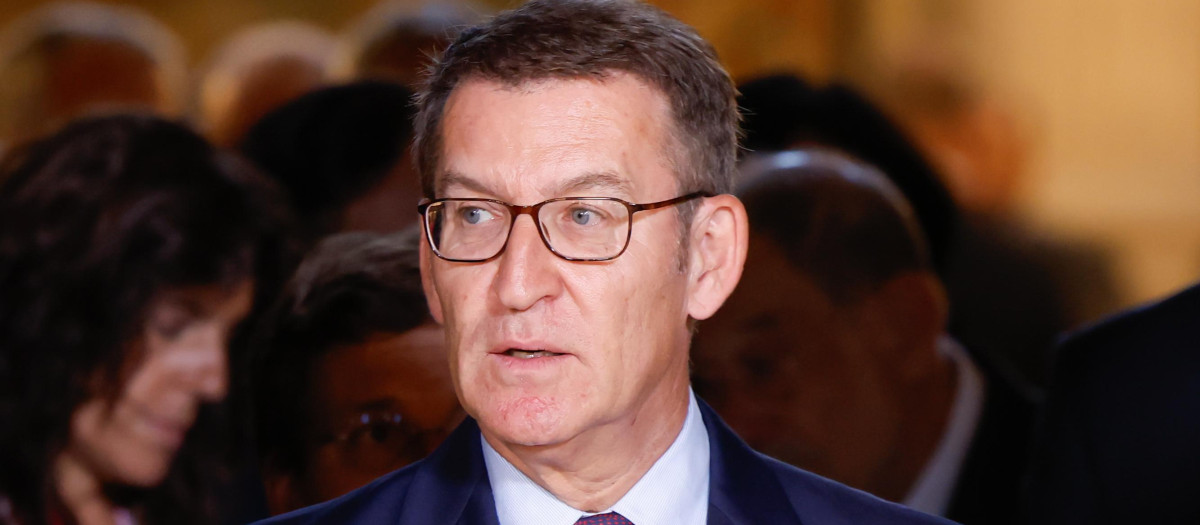 Alberto Nuñez Feijoo during a lunch ceremony for Jordan King on occasion his official visit to Spain in ZarzuelaPalace in Madrid on Monday, 19 June 2023.
