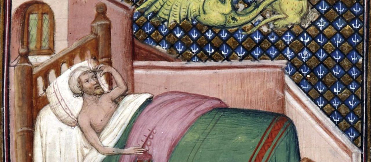 Sueño de Mordejai, Biblia histórica (BNF Fr. 159, fol. 256), siglos XIV-XV