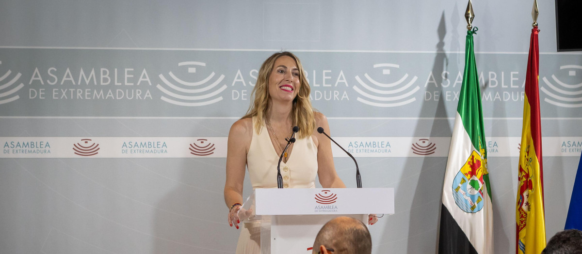 María Guardiola, el martes en una comparecencia en la Asamblea de Extremadura