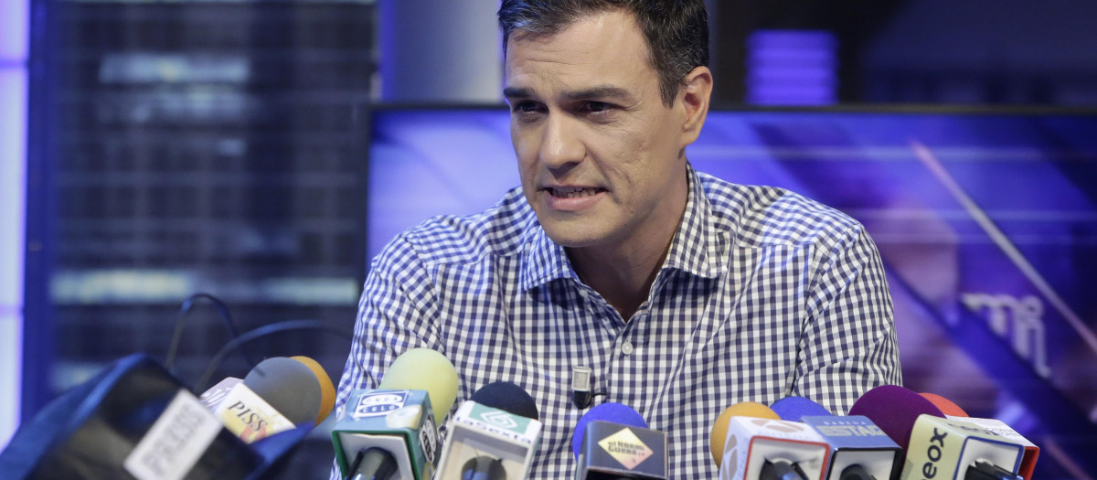El político Pedro Sánchez durante el programa " El Hormiguero " en Madrid.
20/06/2016