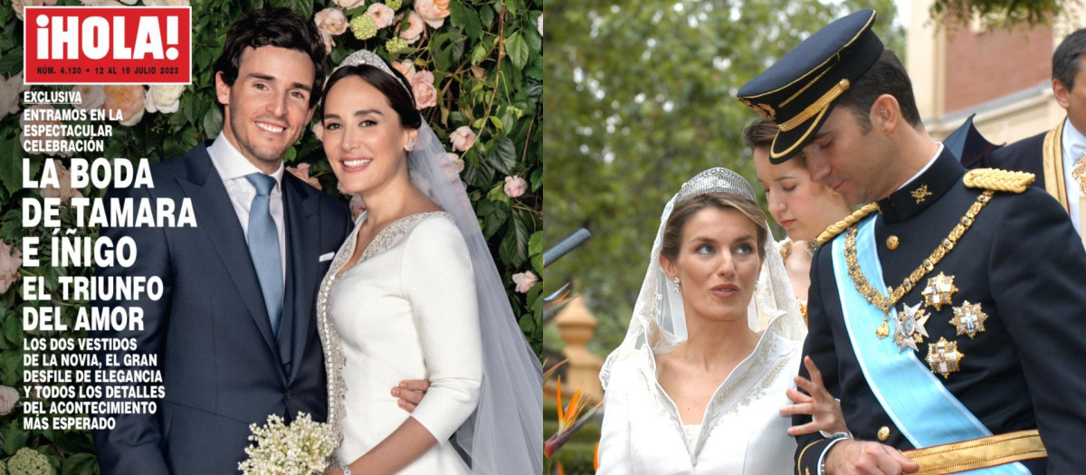 La portada de ¡Hola! con el vestido de Tamará Falco y el de la Reina Letizia