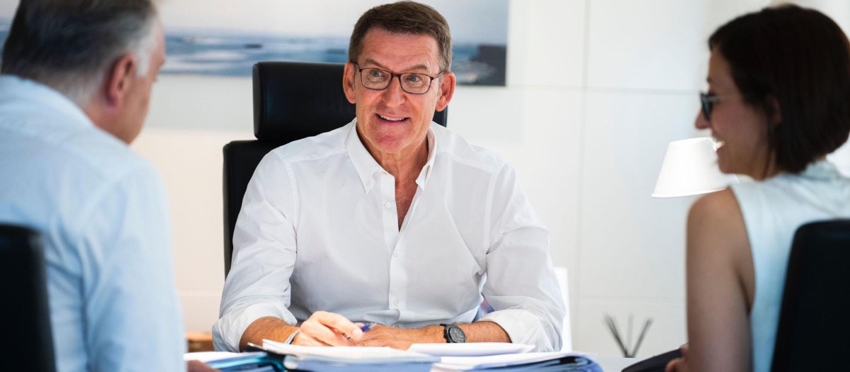 Alberto Núñez Feijóo, preparando el debate en su despacho este lunes