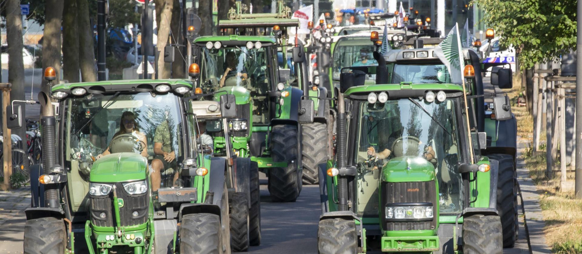 Agricultores y representantes sindicales del sector agrario asisten a una manifestación frente al Parlamento Europeo en Estrasburgo, Francia