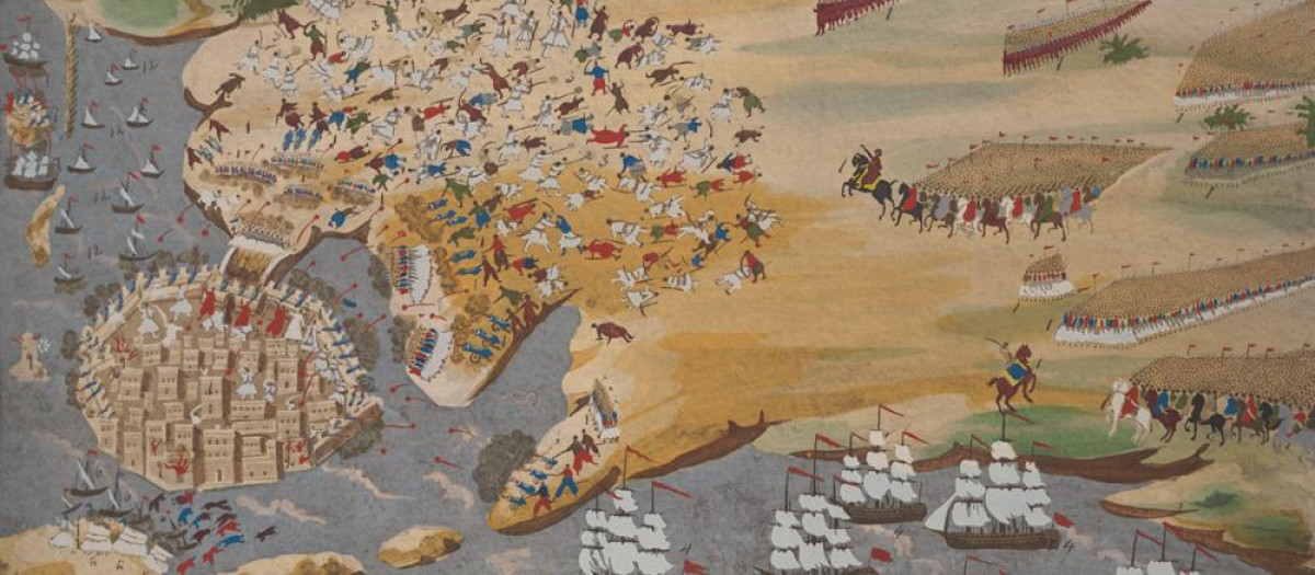 Escena de la Guerra de Independencia griega. Pintura de Panagiotis Zografos, bajo la dirección de Yannis Makriyannis.