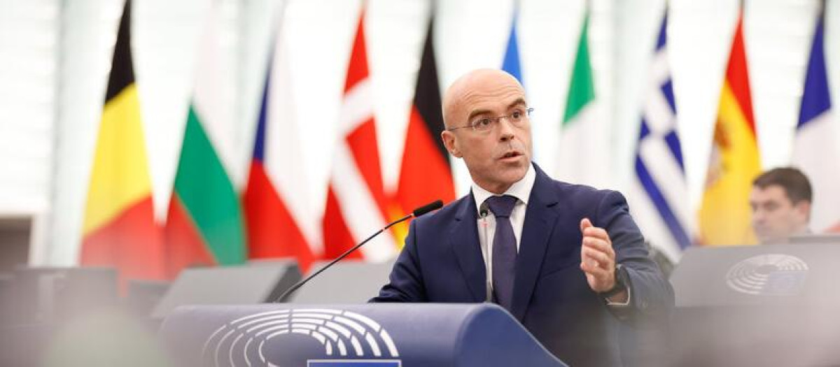 Jorge Buxadé, durante el debate sobre la inmigración en el Parlamento Europeo