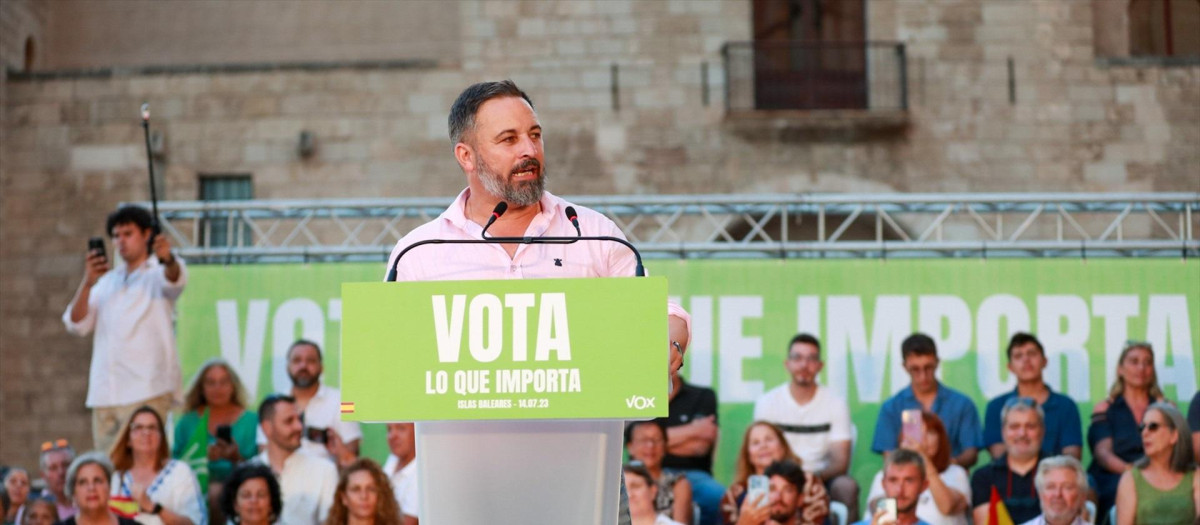 Santiago Abascal, durante un acto de campaña electoral en Palma de Mallorca