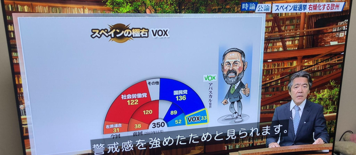 Una televisión pública japonesa informa sobre las elecciones del 23-J con caricaturas de los candidatos
