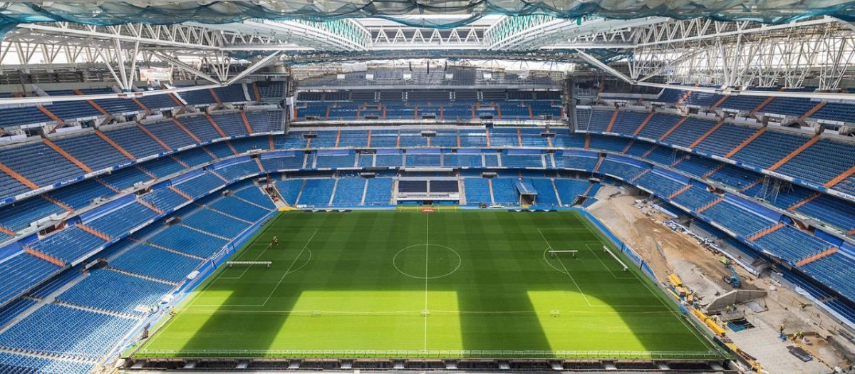 El estadio Santiago Bernabéu, en obras, en una imagen de hace unas semanas