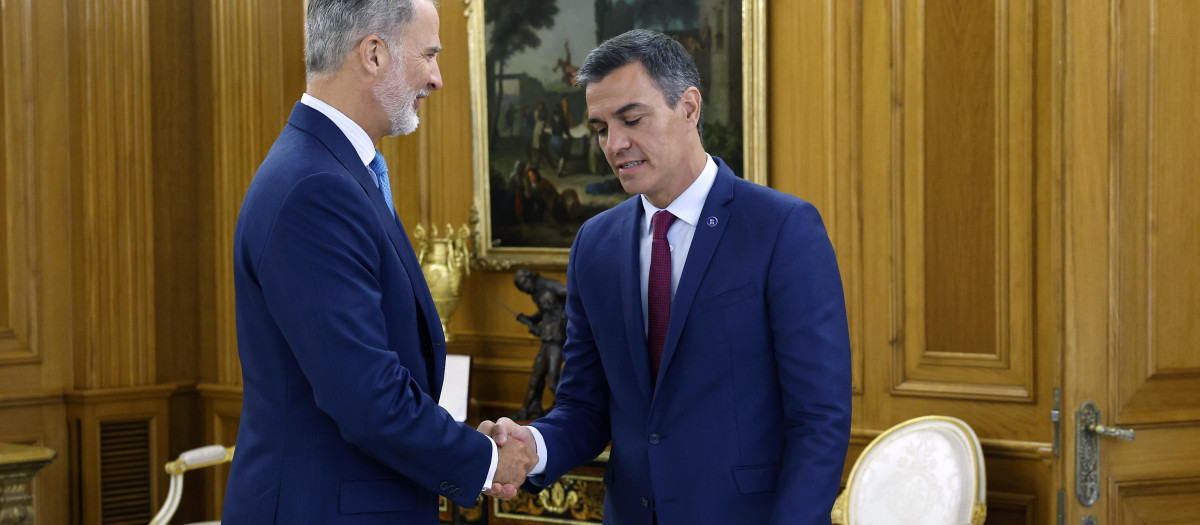 El rey Felipe VI (i) recibe al presidente del Gobierno en funciones y líder del PSOE, Pedro Sánchez