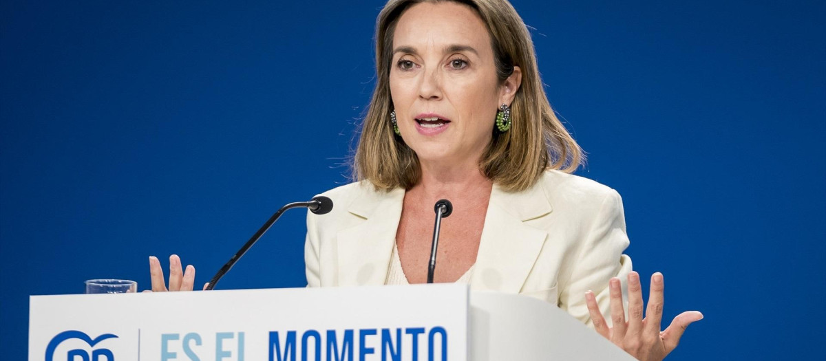 La secretaria general del Partido Popular, Cuca Gamarra, comparece en rueda de prensa tras las reunión del Comité de Dirección del Partido Popular, en la sede del partido en calle Génova, a 9 de agosto de 2023, en Madrid (España). Tras esta reunión para analizar la actual situación que se deriva de las elecciones generales, Gamarra ha recalcado que los populares son los ganadores de estos comicios y que Feijóo debe ser el candidato que sea  investido como presidente del Gobierno.
09 AGOSTO 2023;PP;PARTIDO POPULAR;GÉNOVA;SEDE DEL PP;RDP;RUEDA DE PRENSA;
A. Pérez Meca. POOL/Europa Press / Europa Press
09/8/2023