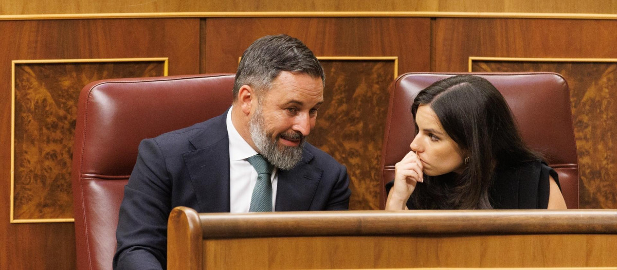 El líder de Vox, Santiago Abascal, y la nueva portavoz de Vox en el Congreso, Pepa Millán