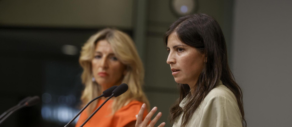 Amanda Gutiérrez, presidenta de FUTPRO (el sindicato que defiende a Jenni Hermoso), junto a Yolanda Díaz.