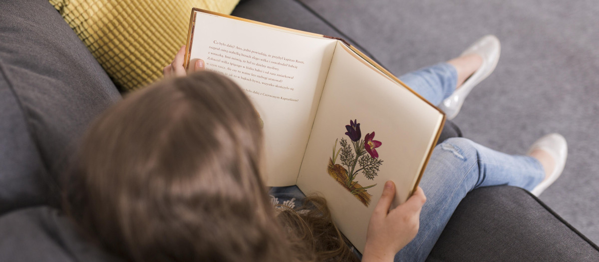 Una niña lee un libro