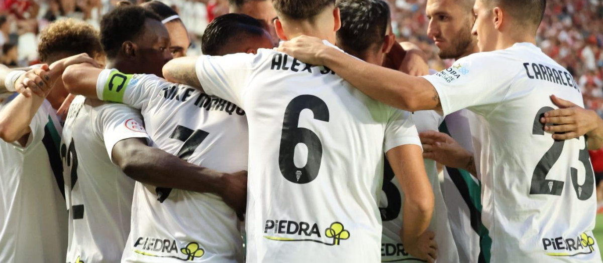 Los jugadores del Córdoba CF celebran uno de los goles ante el Murcia
