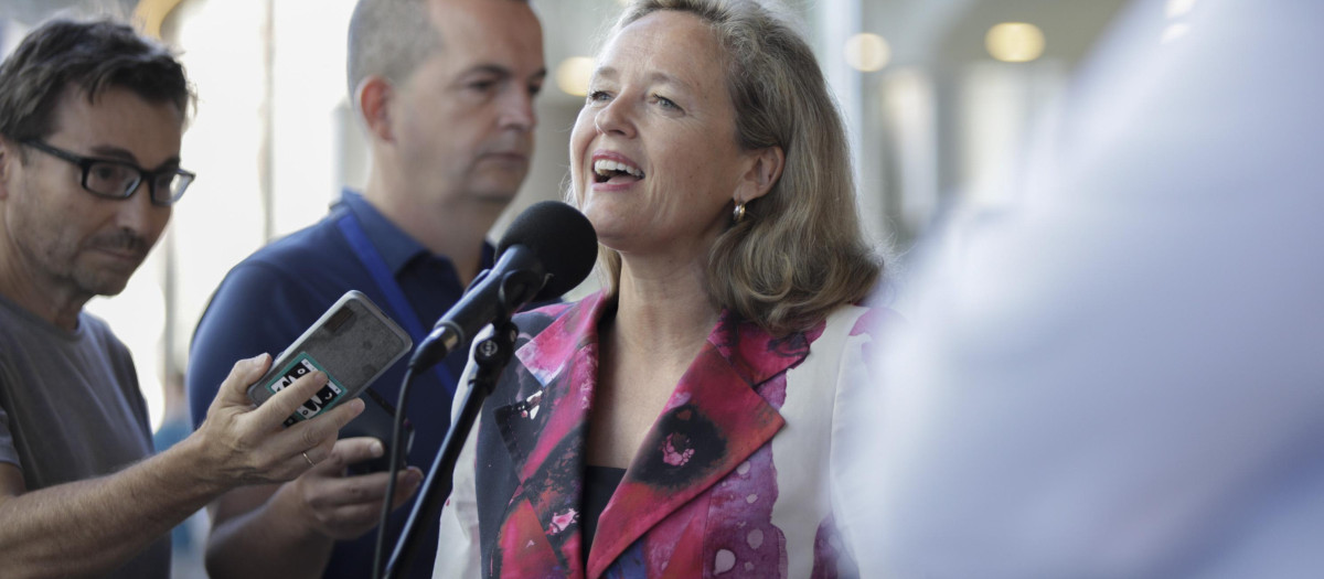 La vicepresidenta de Asuntos Económicos, Nadia Calviño, en Bruselas