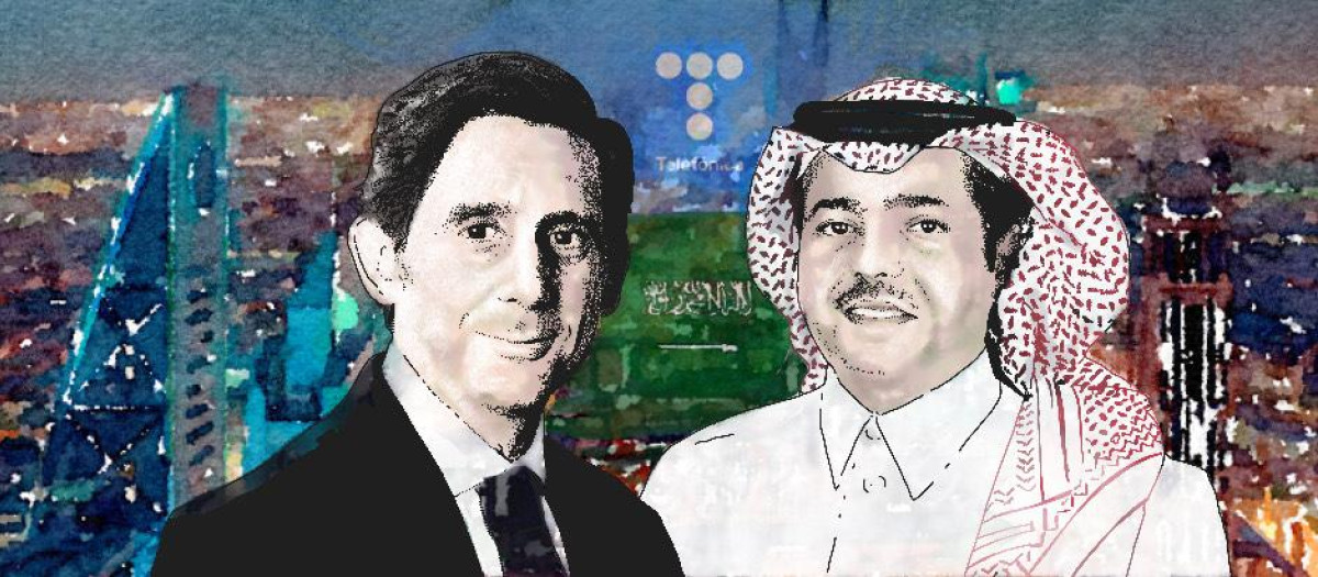El presidente de Telefónica, José María Álvarez-Pallete, junto a Olayan Alwetaid, consejero delegado de STC,