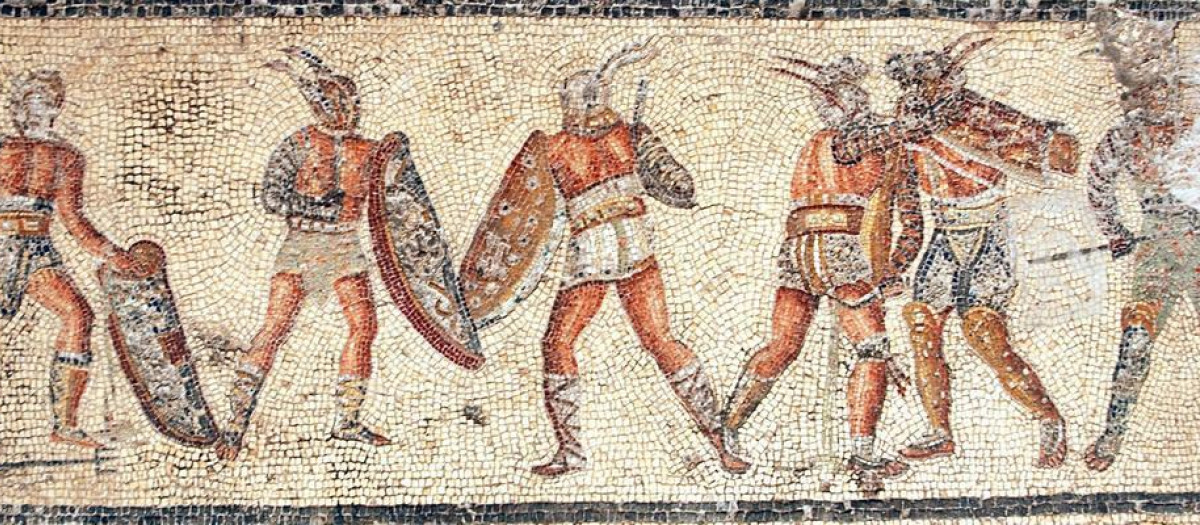 Gladiadores en el Mosaico de Zliten, en Libia, del siglo II d.C.