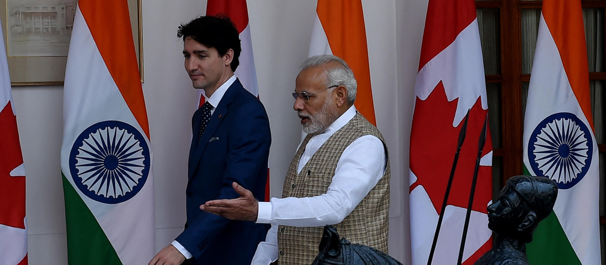 Los primeros ministros de Canadá Justin Trudeau y de India Nerendra Modi en Nueva Delhi