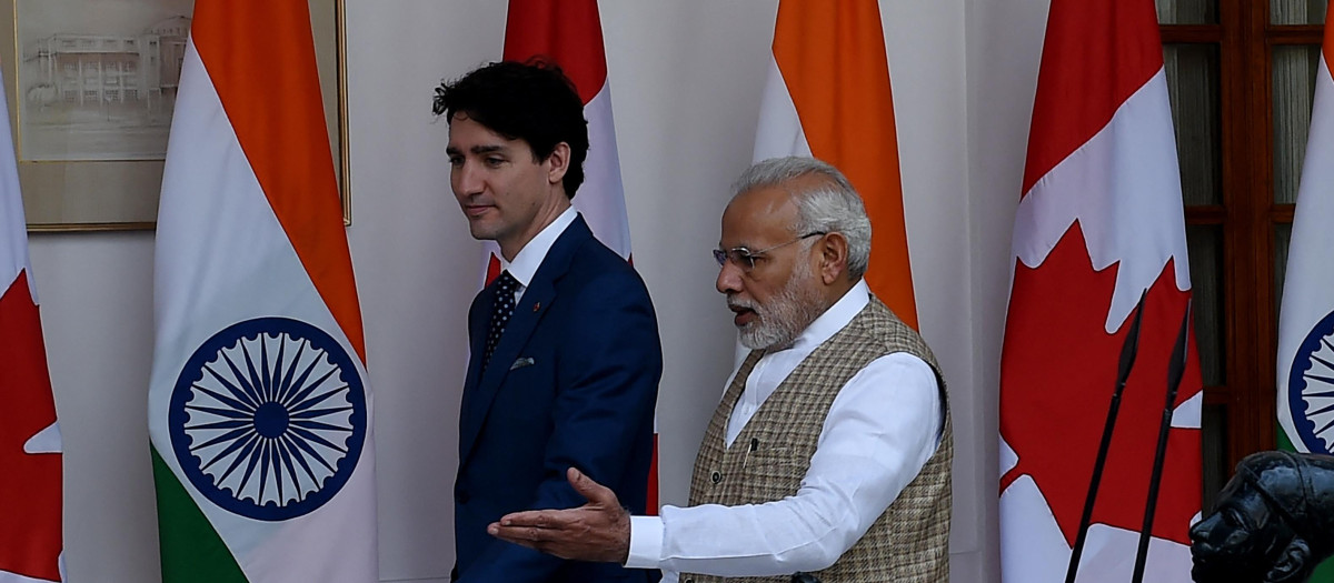 Los primeros ministros de Canadá Justin Trudeau y de India Nerendra Modi en Nueva Delhi