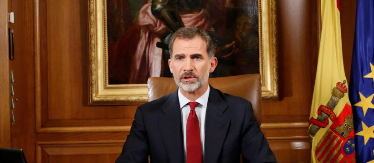 El Rey Felipe VI, durante su discurso tras los incedentes en Cataluña durante el 1-O en 2017