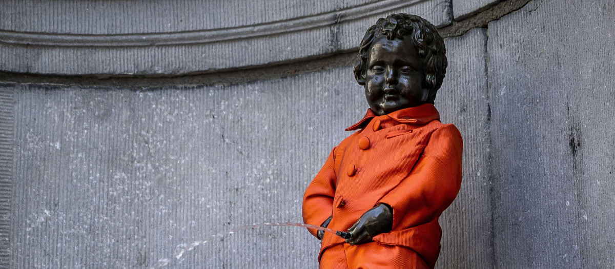 Manneken Pis in an Orange Suit for a State Visit by the Royal Couple, Bruxelles, Netherlands - 19 Jun 2023