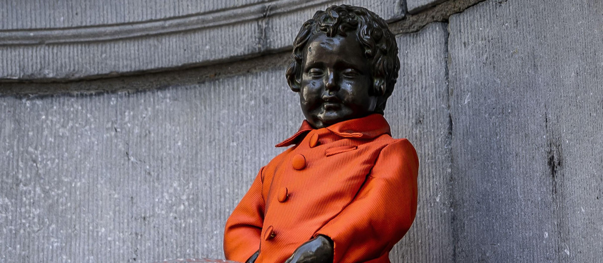 Manneken Pis in an Orange Suit for a State Visit by the Royal Couple, Bruxelles, Netherlands - 19 Jun 2023