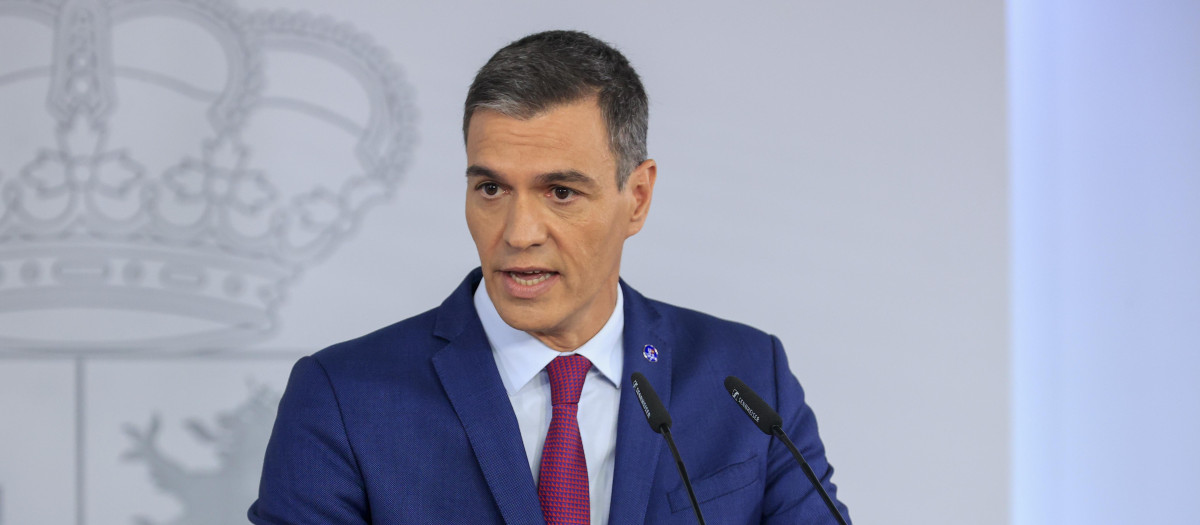 Pedro Sánchez durante su comparecencia en la Moncloa