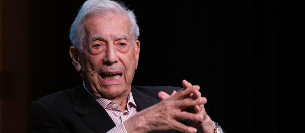 Author Mario Vargas Llosa during the conference 'El fuego de la imaginación' or 'The fire of imagination' at the InstitutoCervantes, in Madrid.