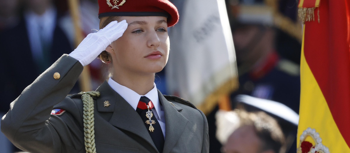 Princess Leonor de Borbon attending a military parade during the known as Dia de la Hispanidad, Spain's National Day, in Madrid, on Thursday 12, October 2023.