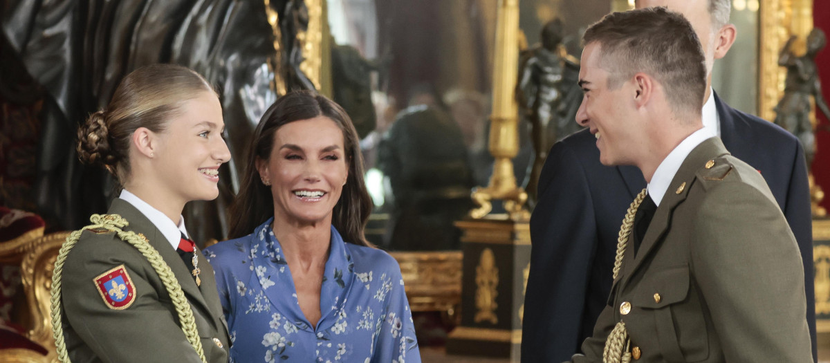 Spanish QUeen Letizia and Princess Leonor attending a reception at RoyalPalace during the known as Dia de la Hispanidad, Spain's National Day, in Madrid, on Thursday 12, October 2023.