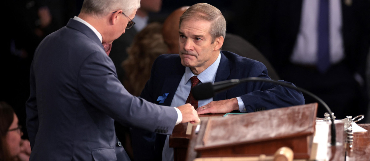 El republicano Jim Jordan en el Capitolio de EE.UU. tras la votación para elegir el speaker de la Cámara de Representantes