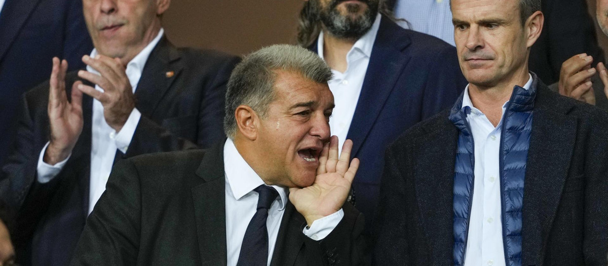 Joan Laporta, en el palco de Montjuic, en el partido Barça-Athletic de este domingo