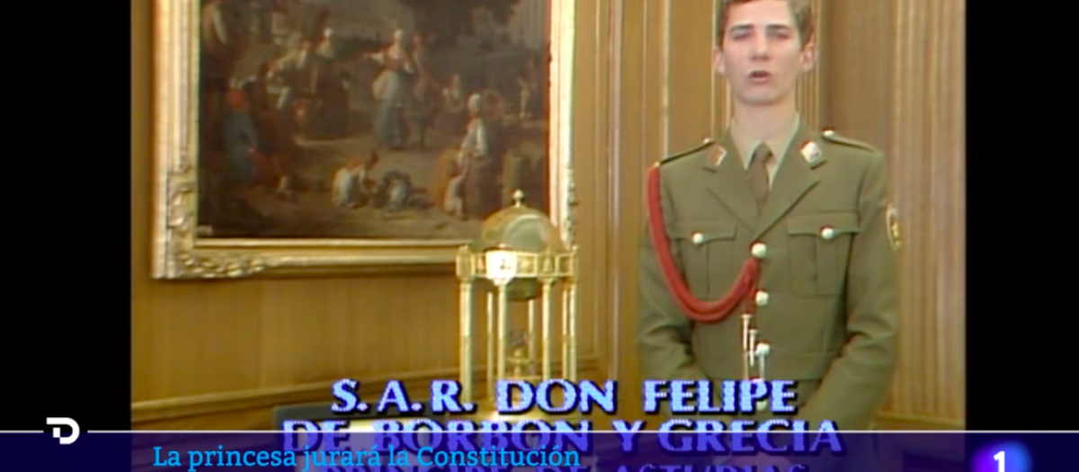 El entonces Príncipe Felipe, en la grabación de su discurso en 1986