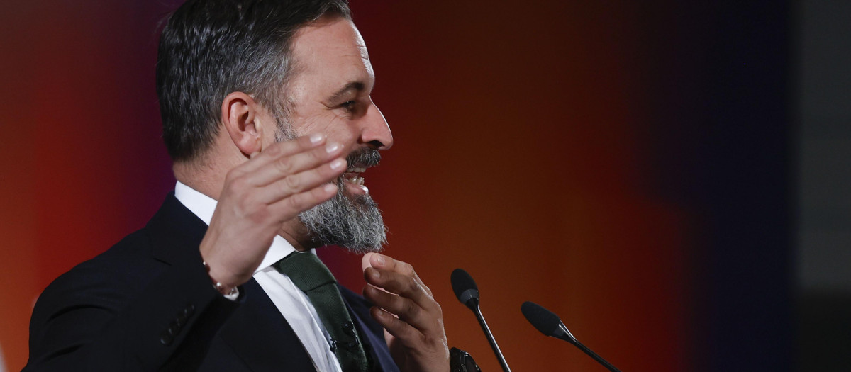 El líder de Vox, Santiago Abascal, interviene en el II Foro Económico organizado por Okdiario, este viernes en Madrid