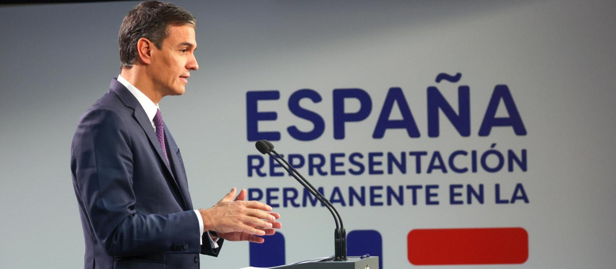 Pedro Sánchez, durante su comparecencia desde Bruselas tras la reunión de trabajo del Consejo Europeo