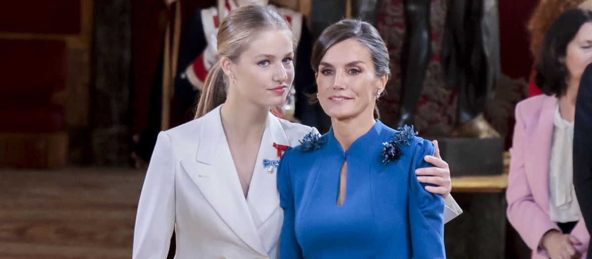 Spanish Queen Letizia Ortiz with Princess of Asturias Leonor de Borbon attending a reception at RoyalPalace during Princess Asturias Constitution Pledge (Jura de la Constitucion) ceremony in Madrid on Tuesday, 31 October 2023.