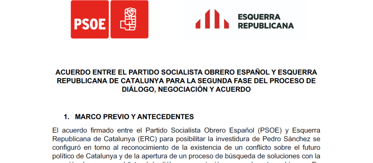Encabezamiento del pacto entre PSOE y ERC