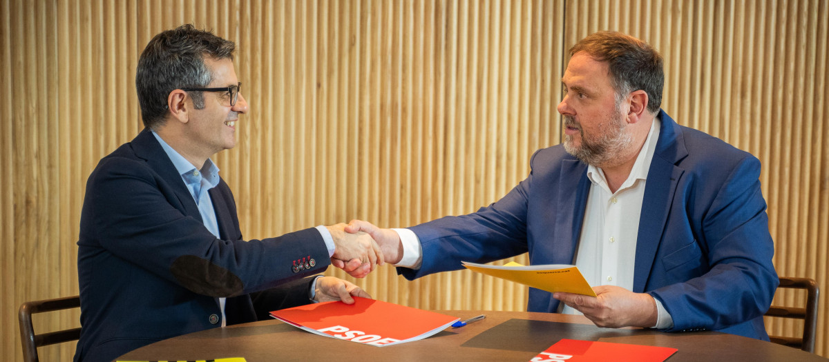 El ministro de la Presidencia Félix Bolaños y el presidente de ERC, Oriol Junqueras