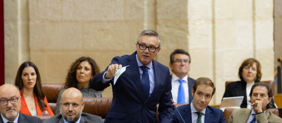 El Grupo Parlamentario Vox en Andalucía, con Manuel Gavira en el uso de la palabra durante un pleno