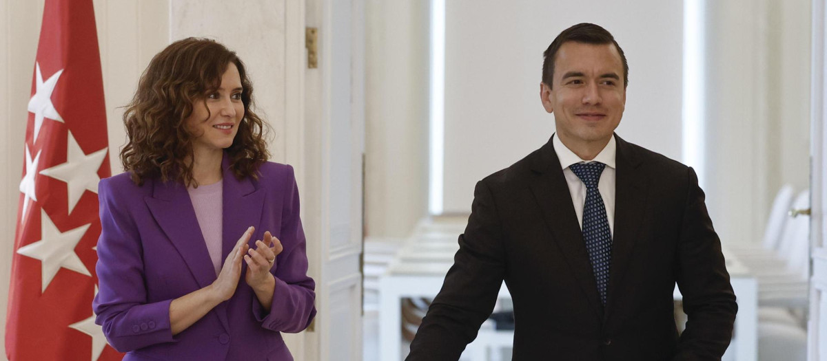 La presidenta de la Comunidad de Madrid, Isabel Díaz Ayuso y el presidente electo de la República del Ecuador, Daniel Noboa