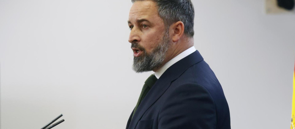 El presidente de Vox, Santiago Abascal, en rueda de prensa