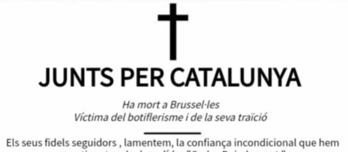 Esquela de Junts que circula por redes sociales tras su pacto con el PSOE