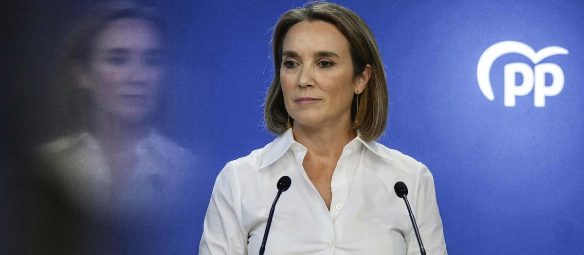 La secretaria general del PP, Cuca Gamarra, durante una rueda de prensa este viernes en Madrid